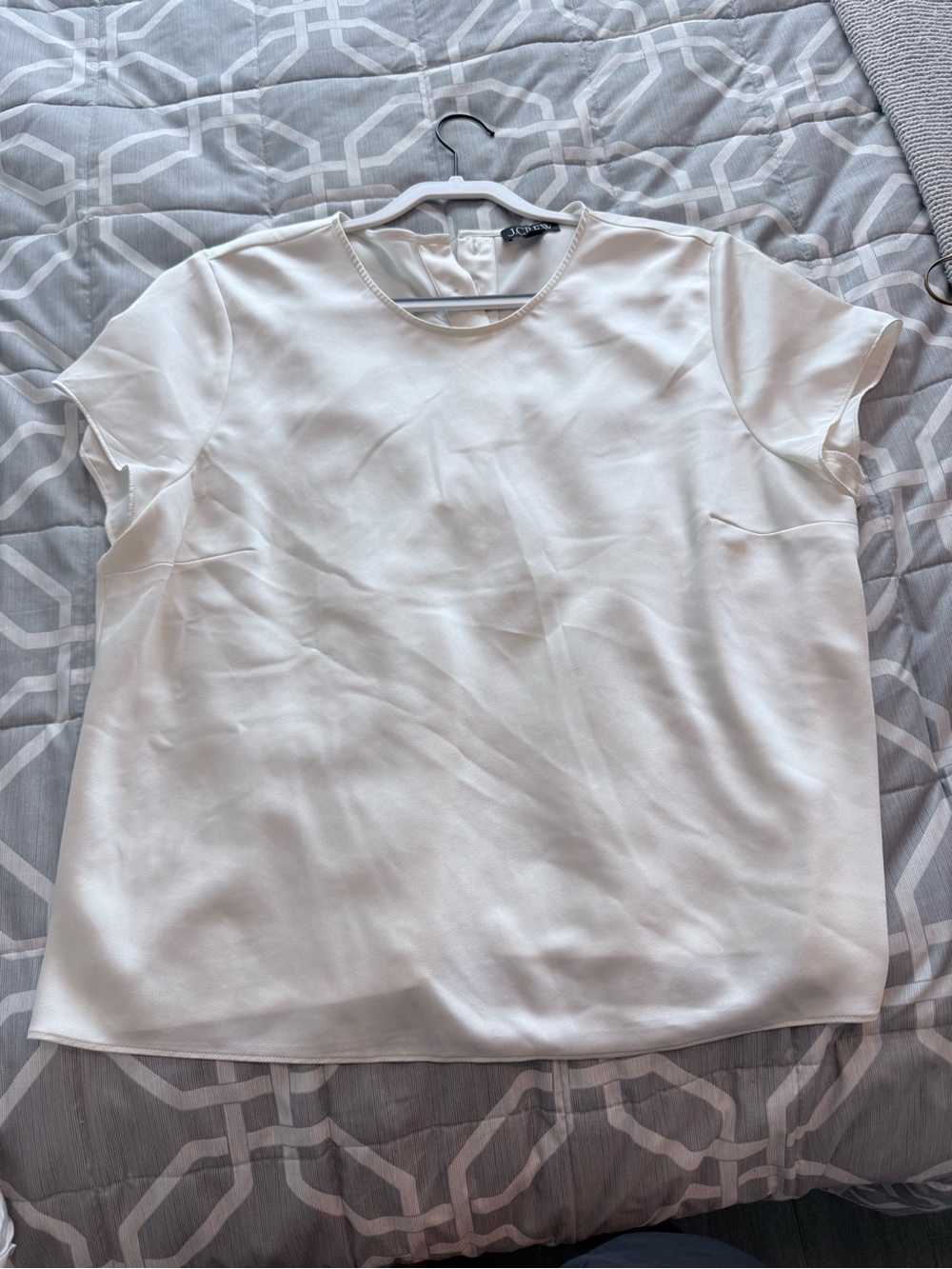 J. Crew White Short Sleeve Satin-Look Blouse